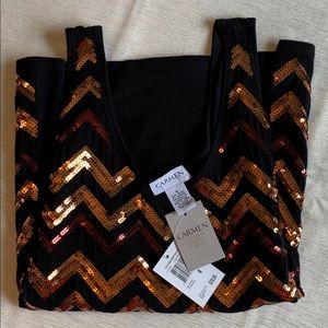 Carmen Marc Valvo black and gold tank top (NWT)